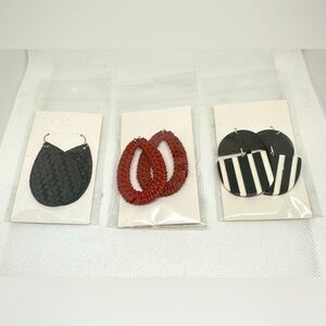 Lot 3 Sets Boutique Earrings. Black/White/Dark Red